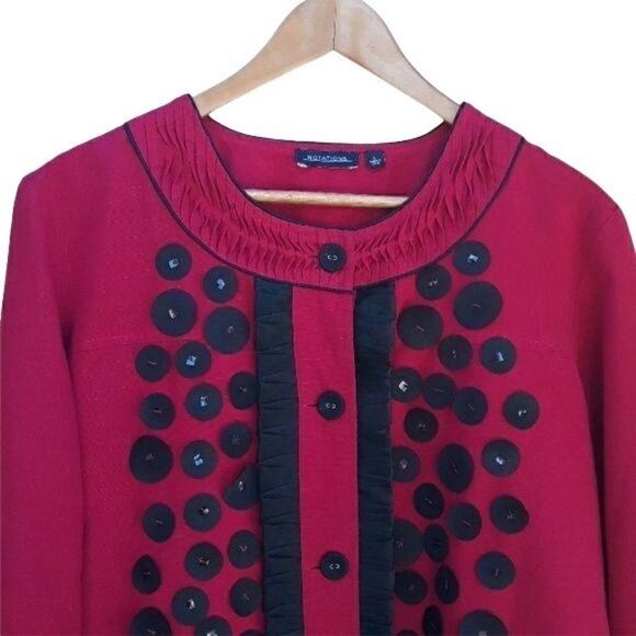90's Notations Cotton Whimsical Art To Wear 3D Polka Dot Ladybug Blazer Red Sz L - Picture 1 of 8